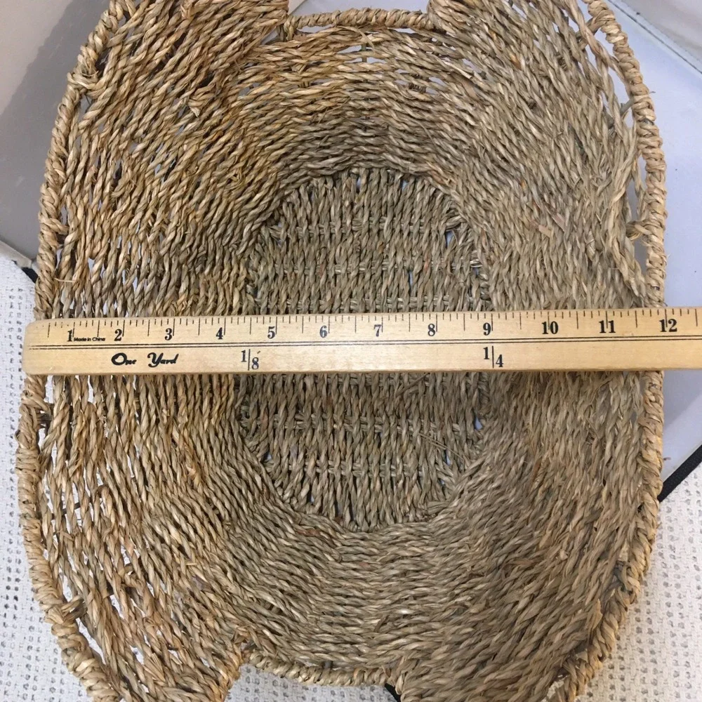 Woven Seagrass Storage Basket Home OS Tan Oval With Handles Cottagecore Bohemian